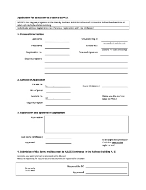 Application for Admission to a Course