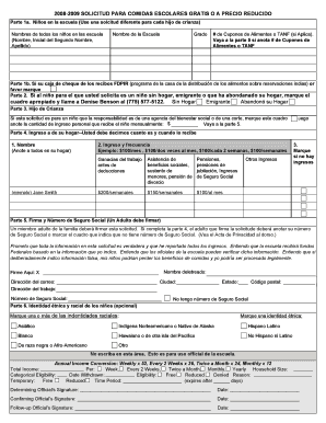 Carta para los Padres de Familia para Comidas Gratis o con Precio Reducido