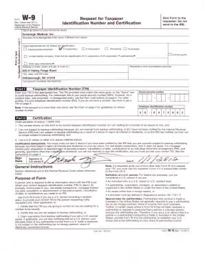 Form W-9 Request for Taxpayer Identification Number