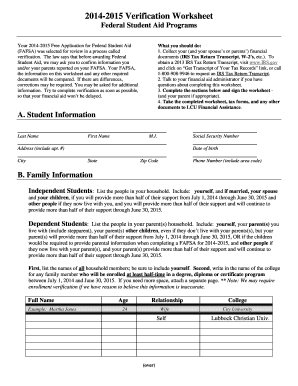2014-2015 Verification Worksheet