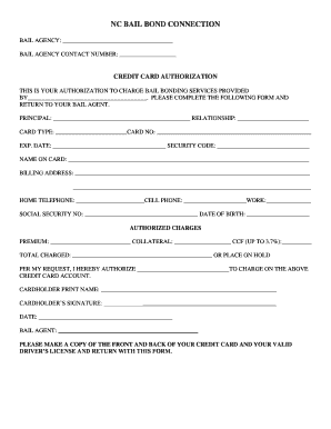 North Carolina Bail Bond Credit Card Authorization