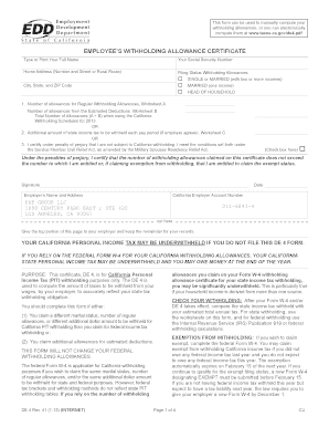 California DE 4 Withholding Allowance Certificate