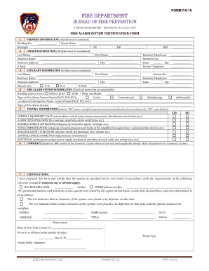 Fire Alarm System Certification Form