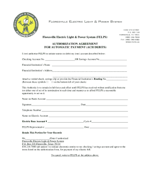 Floresville Electric Light & Power System ACH Authorization Agreement