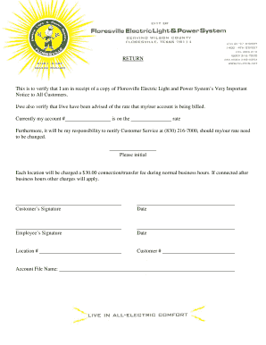Floresville Electric Light and Power System Customer Verification Form