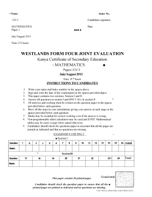 Kenya Certificate of Secondary Education Mathematics Paper 1