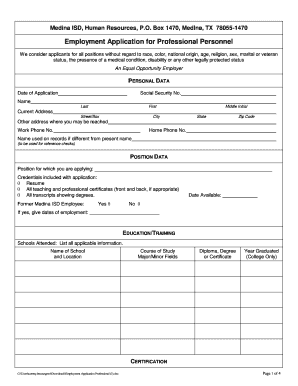 Employment Application for Professional Personnel