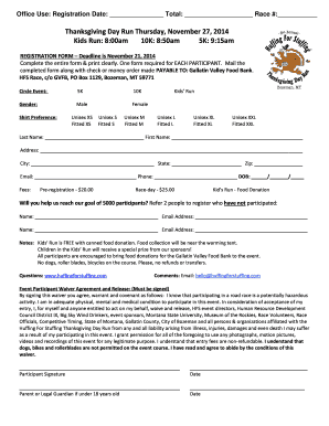 Thanksgiving Day Run Registration Form