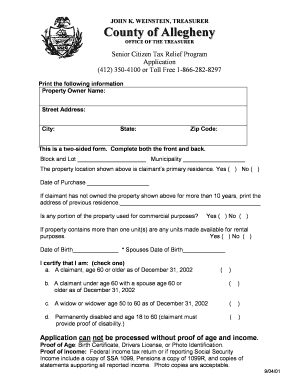 Senior Citizen Tax Relief Program Application