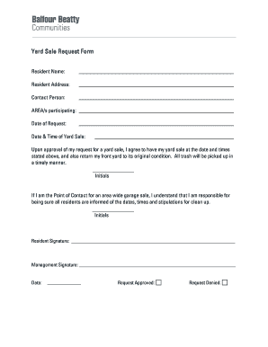 Yard Sale Request Form