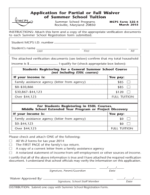 MCPS Summer School Tuition Waiver Form