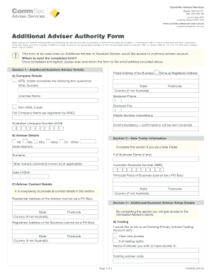 Additional Adviser Authority Form