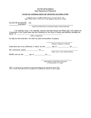 Knowledge transfer excel template - STATE OF KANSAS State Department of Education OATH OR