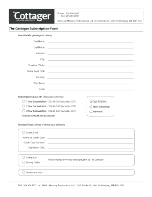 The Cottager Subscription Form