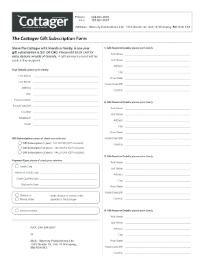 The Cottager Gift Subscription Form