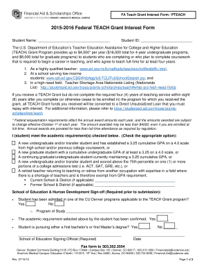 2015-2016 Federal TEACH Grant Interest Form
