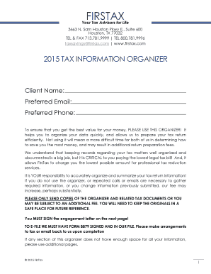 2015 Tax Information Organizer