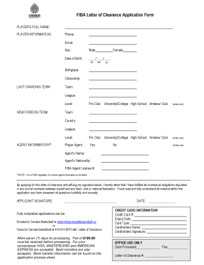 FIBA Letter of Clearance Application Form