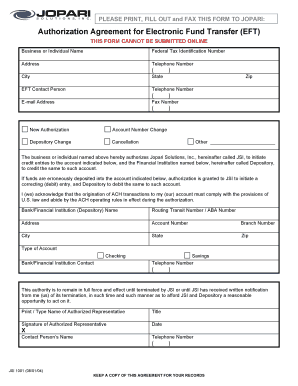 Authorization Agreement for Electronic Fund Transfer (EFT)