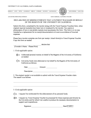 Declaration of Missing Evidence for University of California