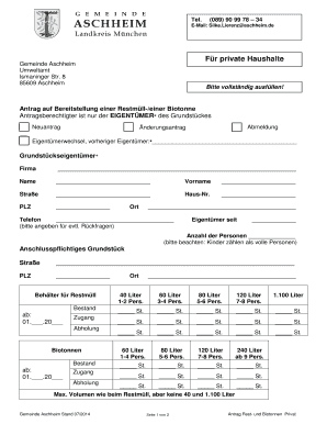 Antrag auf Bereitstellung einer Restmüll-/einer Biotonne