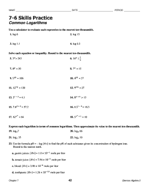 7 6 skills practice common logarithms