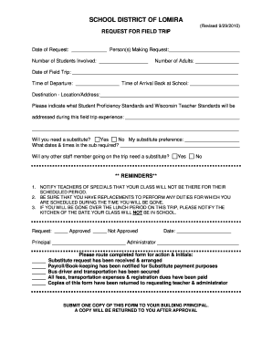 School District of Lomira Field Trip Request Form