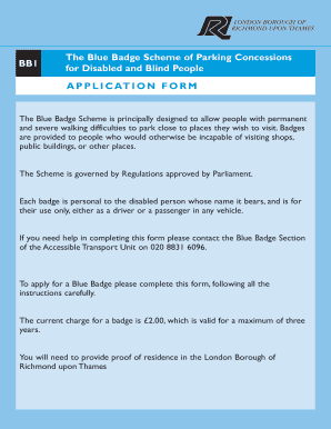 Blue Badge Application Form for Disabled and Blind People