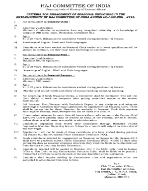 Haj Committee of India Seasonal Employee Application Form