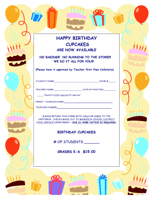 Birthday Cupcake Order Form