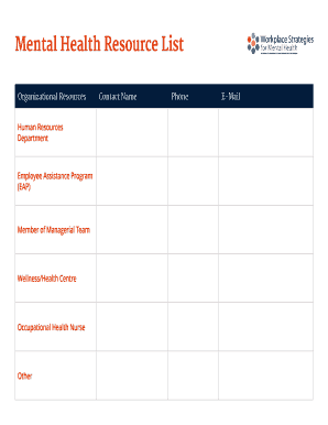 Mental Health Resource List