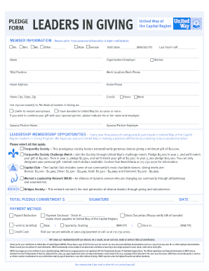 United Way Leadership Giving Pledge Form