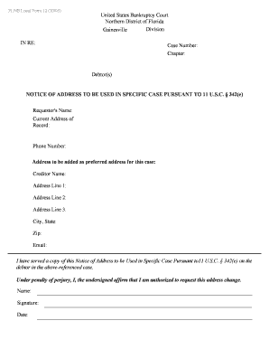 Notice of Address Change for Bankruptcy Case
