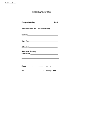 Exhibit Tag Cover Sheet