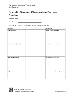 Socratic Seminar Observation Form