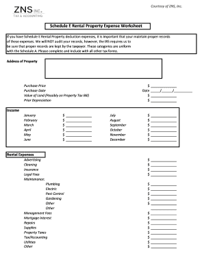 Schedule E Rental Property Expense Worksheet