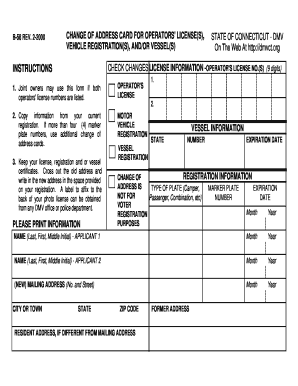 Change of Address Card for Connecticut Licenses