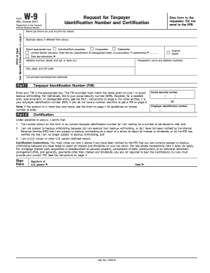 Form W-9 Request for Taxpayer Identification Number and Certification