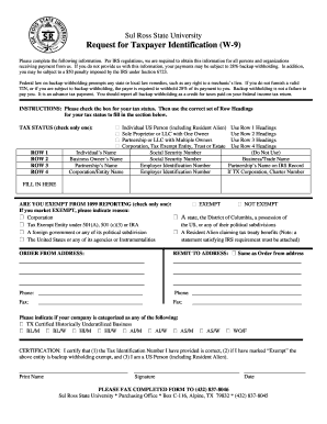 Sul Ross State University W-9 Form