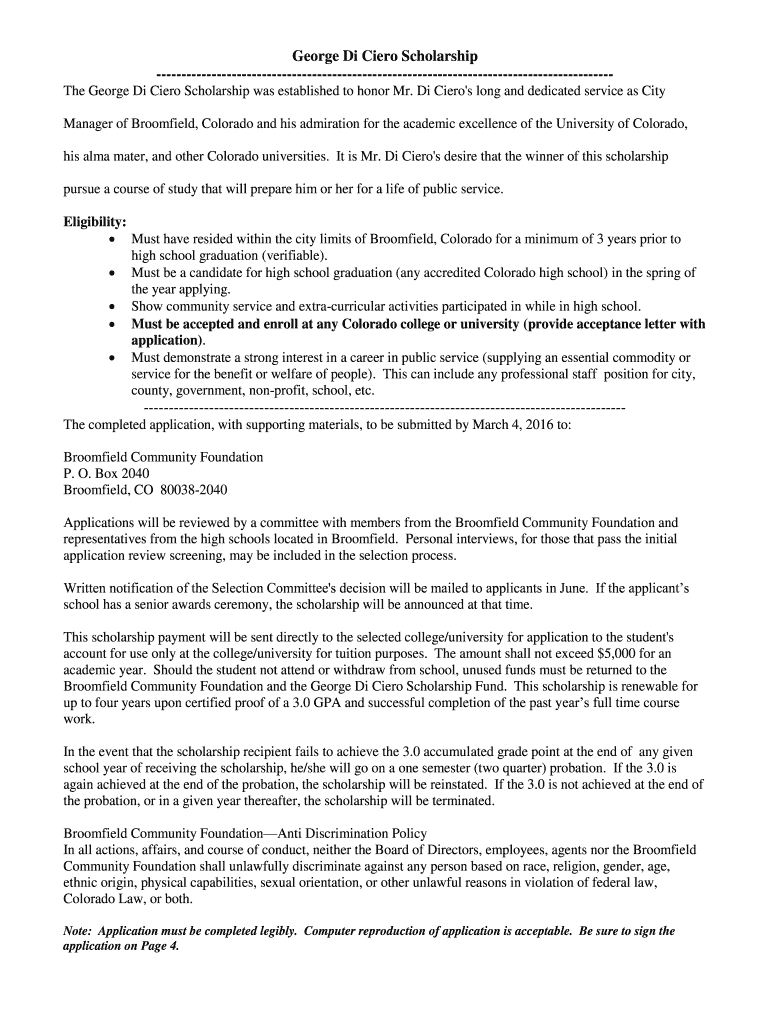 George Di Ciero Scholarship - Broomfield Community Foundation - broomfieldfoundation Preview on Page 1