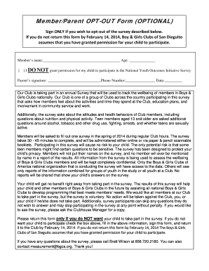 Boys & Girls Clubs Survey Opt-Out Form