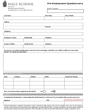 Pre-Employment Questionnaire