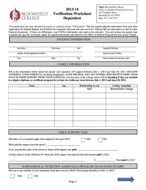 2013-14 Verification Worksheet