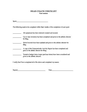 Head Coach Post Season Checklist