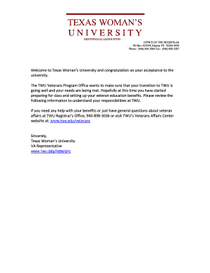 Texas Woman's University Veteran Intent to Register Form