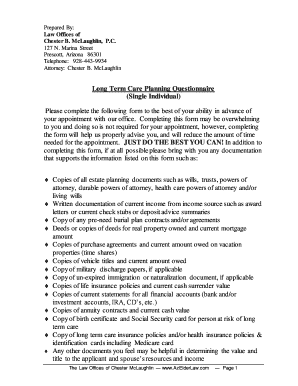 Long Term Care Planning Questionnaire