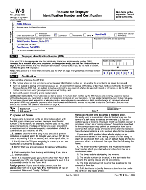 Form W-9 Request for Taxpayer Identification Number and Certification