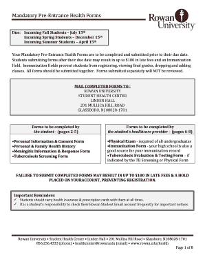 Rowan University Mandatory Pre-Entrance Health Forms