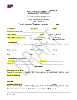 Client Emergency Contact Sheet