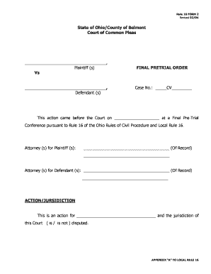 Ohio Final Pretrial Order